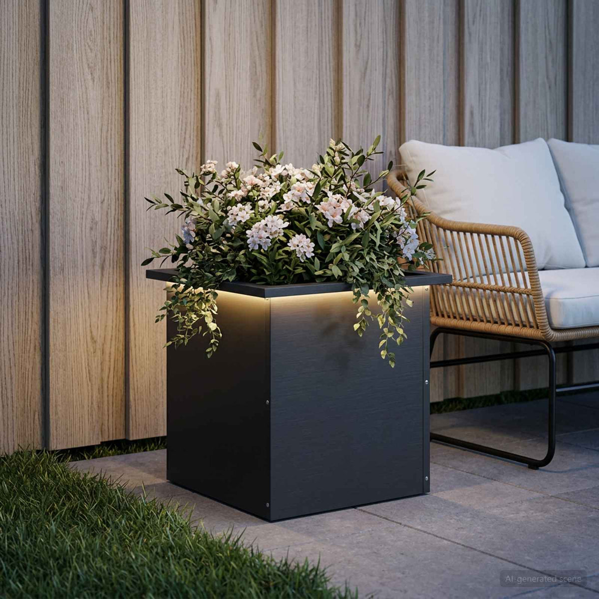 Plantenbak met led Zwart 40 x 40 x 40 cm Staal