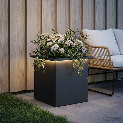 Plantenbak met led Zwart 40 x 40 x 40 cm Staal