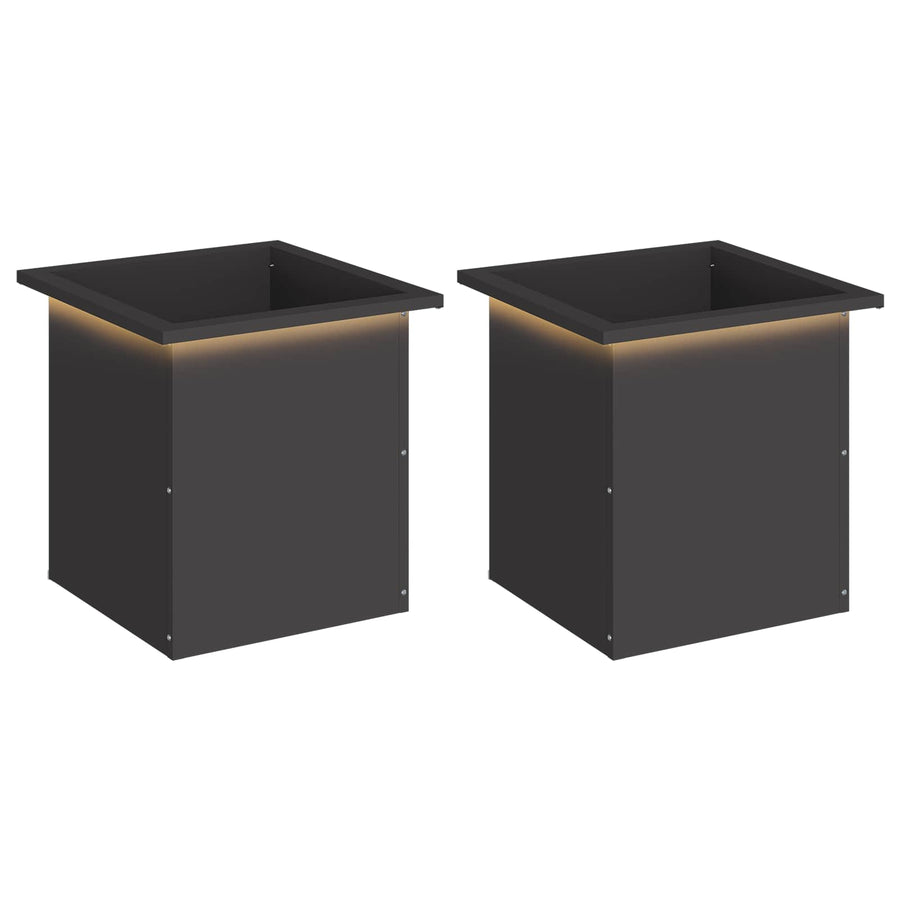 Plantenbak met led 2 st Zwart 40 x 40 x 40 cm Staal
