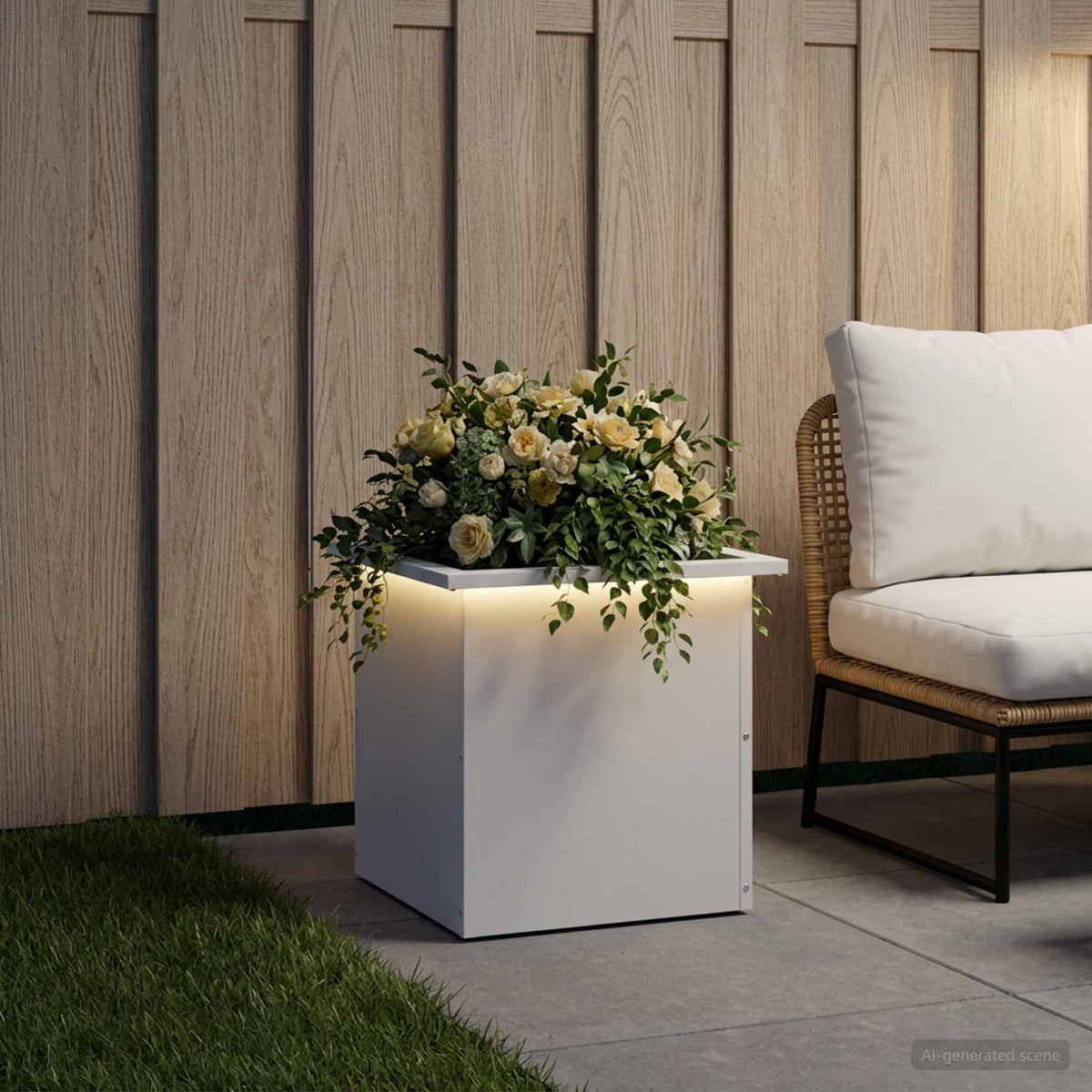 Plantenbak met led Wit 40 x 40 x 40 cm Staal