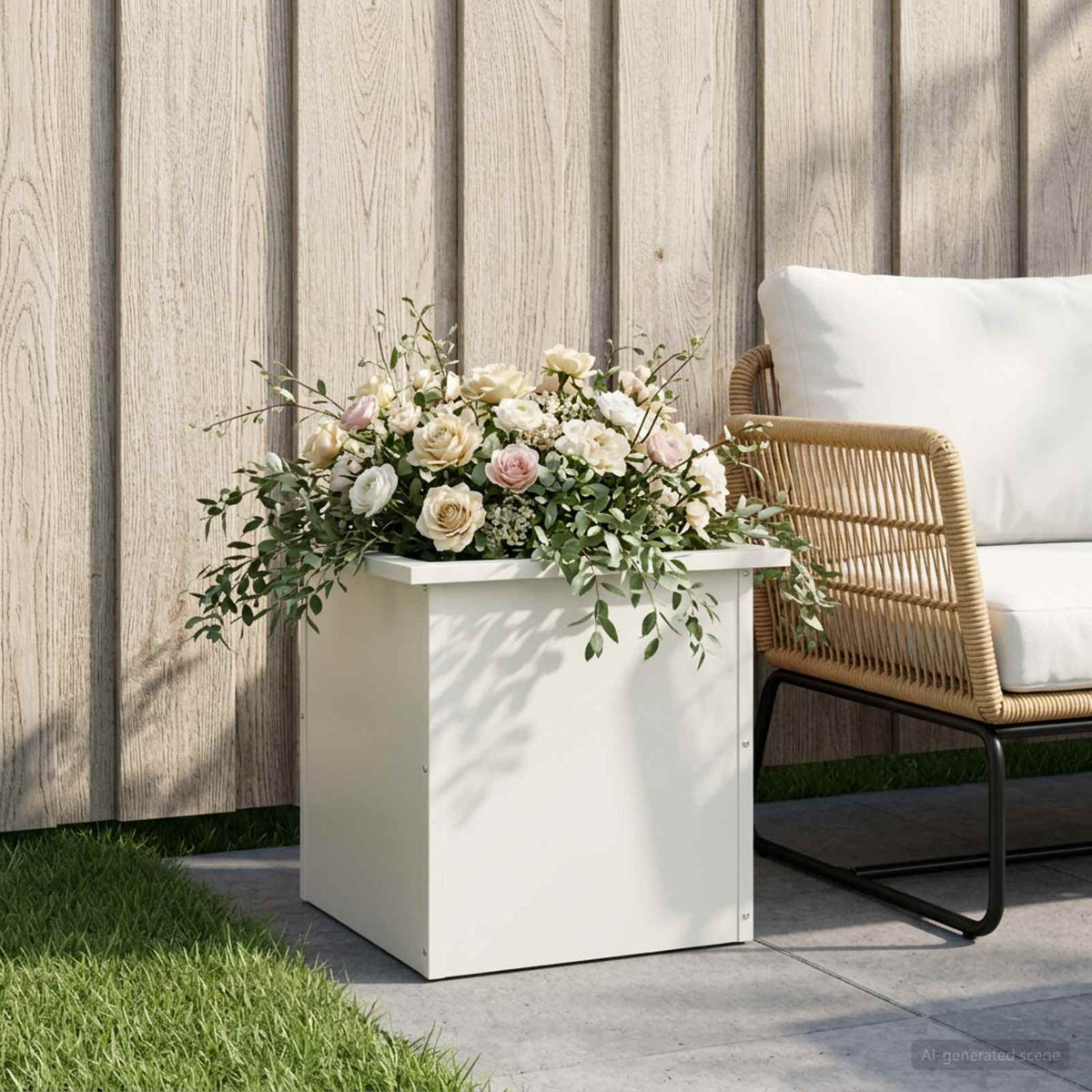 Plantenbak met led Wit 40 x 40 x 40 cm Staal