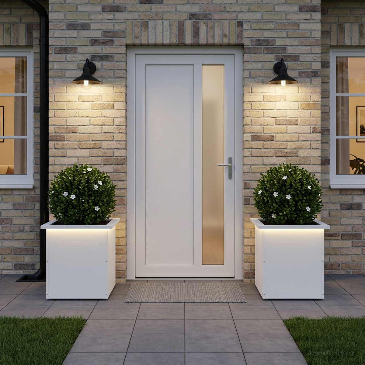 Plantenbak met led 2 st Wit 40 x 40 x 40 cm Staal