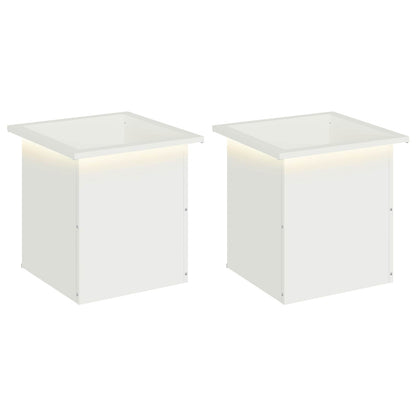 Plantenbak met led 2 st Wit 40 x 40 x 40 cm Staal