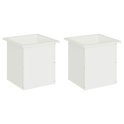 Plantenbak met led 2 st Wit 40 x 40 x 40 cm Staal