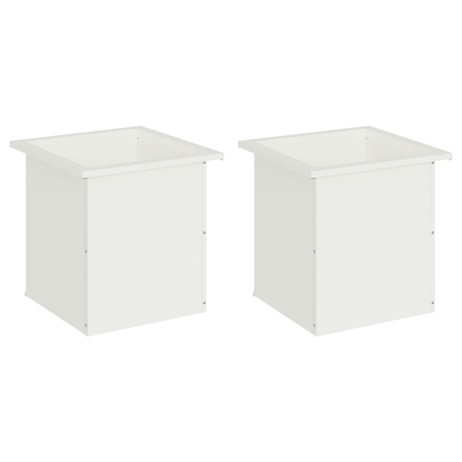 Plantenbak met led 2 st Wit 40 x 40 x 40 cm Staal
