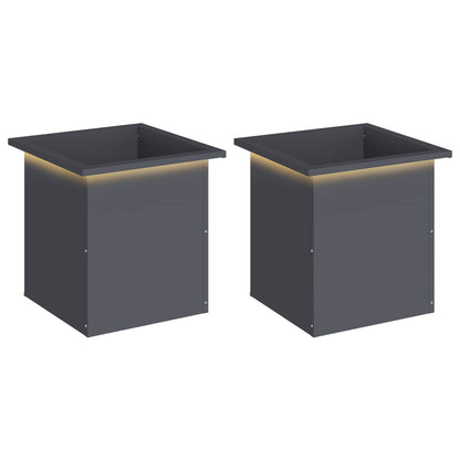 Plantenbak met led 2 st Antraciet 40 x 40 x 40 cm Staal