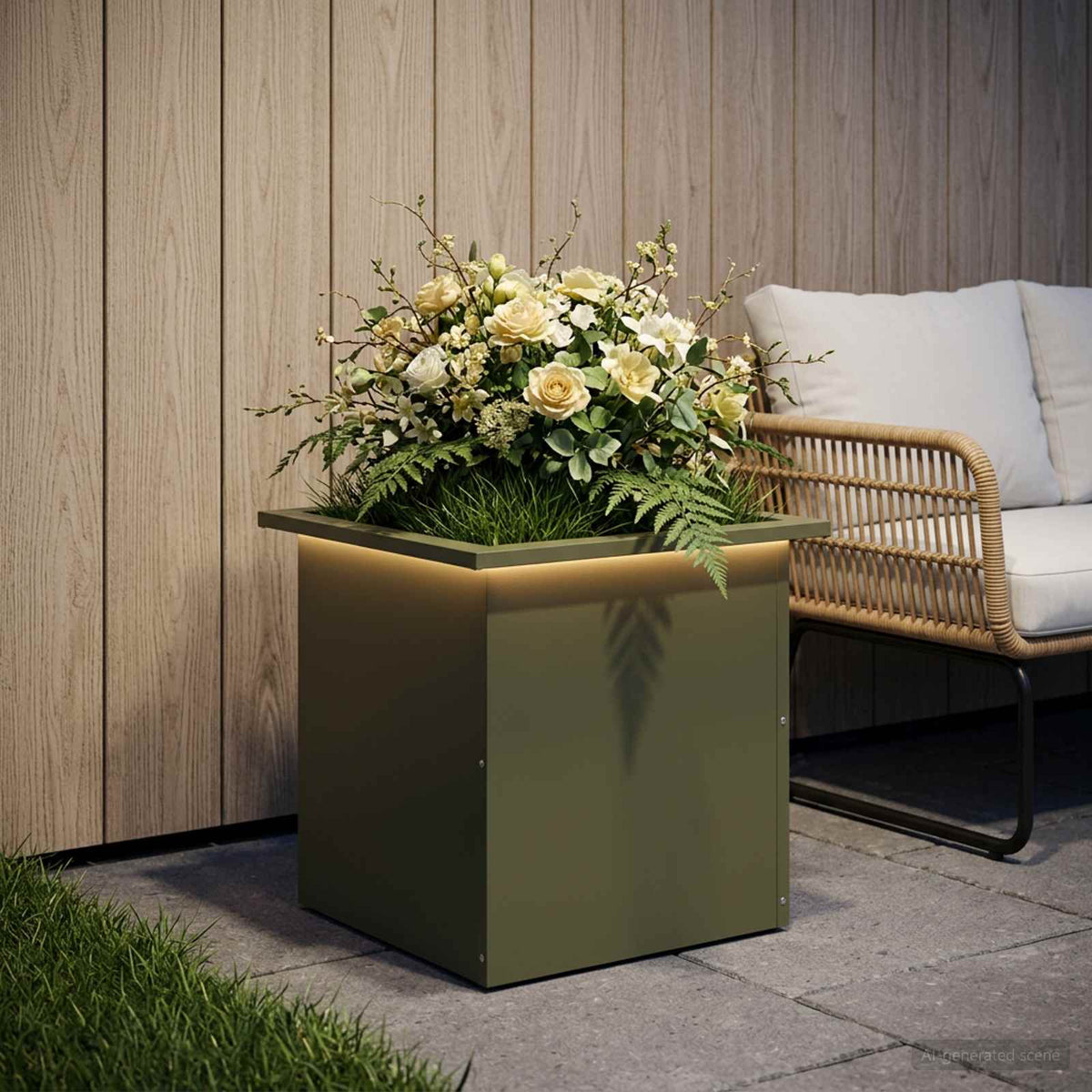 Plantenbak met led Olijfgroen 40 x 40 x 40 cm Staal