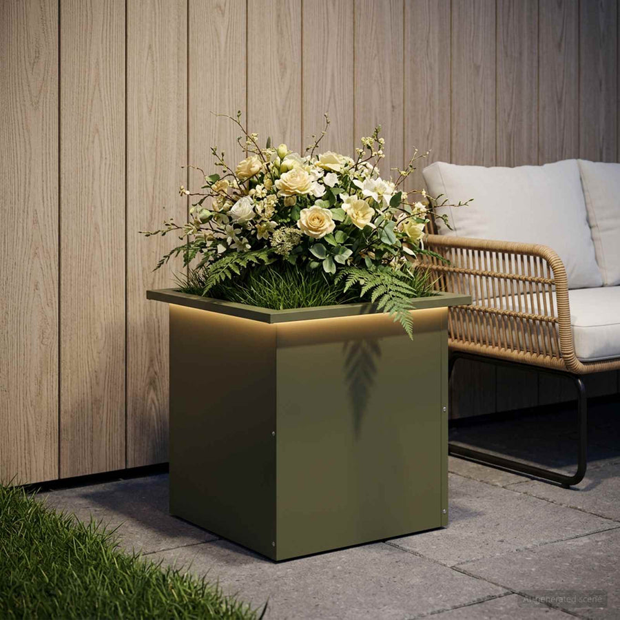 Plantenbak met led Olijfgroen 40 x 40 x 40 cm Staal