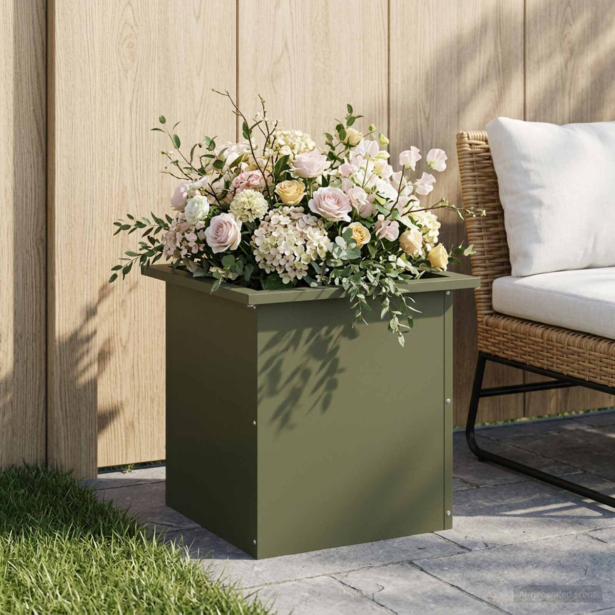 Plantenbak met led Olijfgroen 40 x 40 x 40 cm Staal