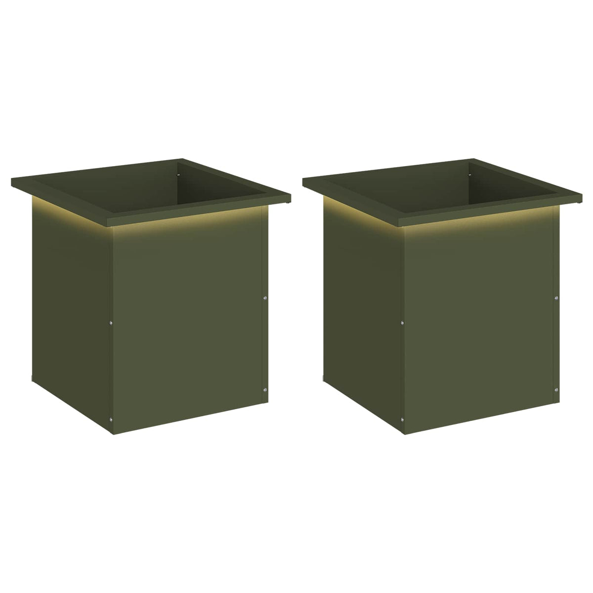 Plantenbak met led 2 st Olijfgroen 40 x 40 x 40 cm Staal