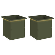 Plantenbakken met led 2 st olijfgroen 40x40x40 cm