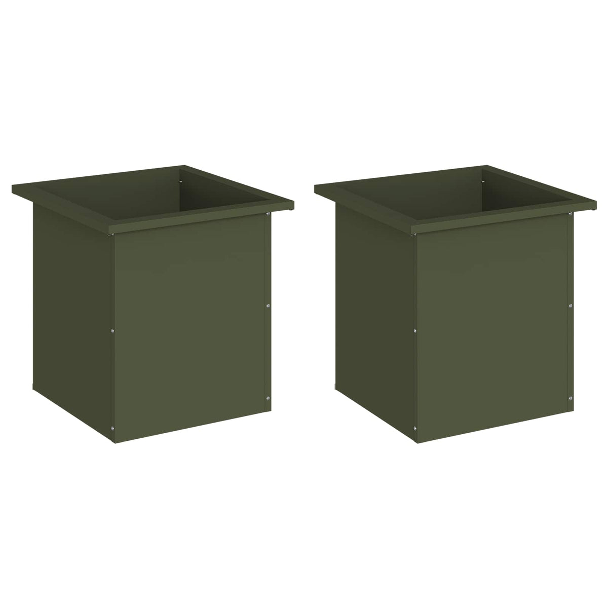 Plantenbak met led 2 st Olijfgroen 40 x 40 x 40 cm Staal