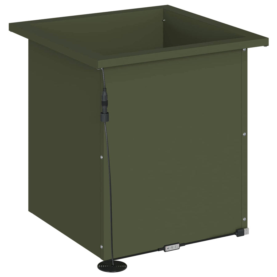 Plantenbak met led 2 st Olijfgroen 40 x 40 x 40 cm Staal