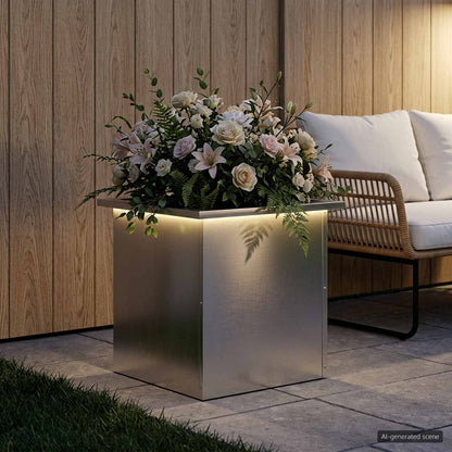 Plantenbak met led zilver 40 x 40 x 40 cm Roestvrij staal