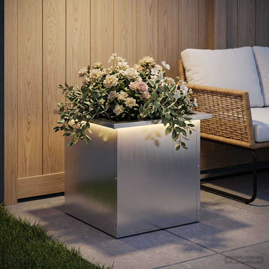 Plantenbak met led zilver 40 x 40 x 40 cm Gegalvaniseerd staal
