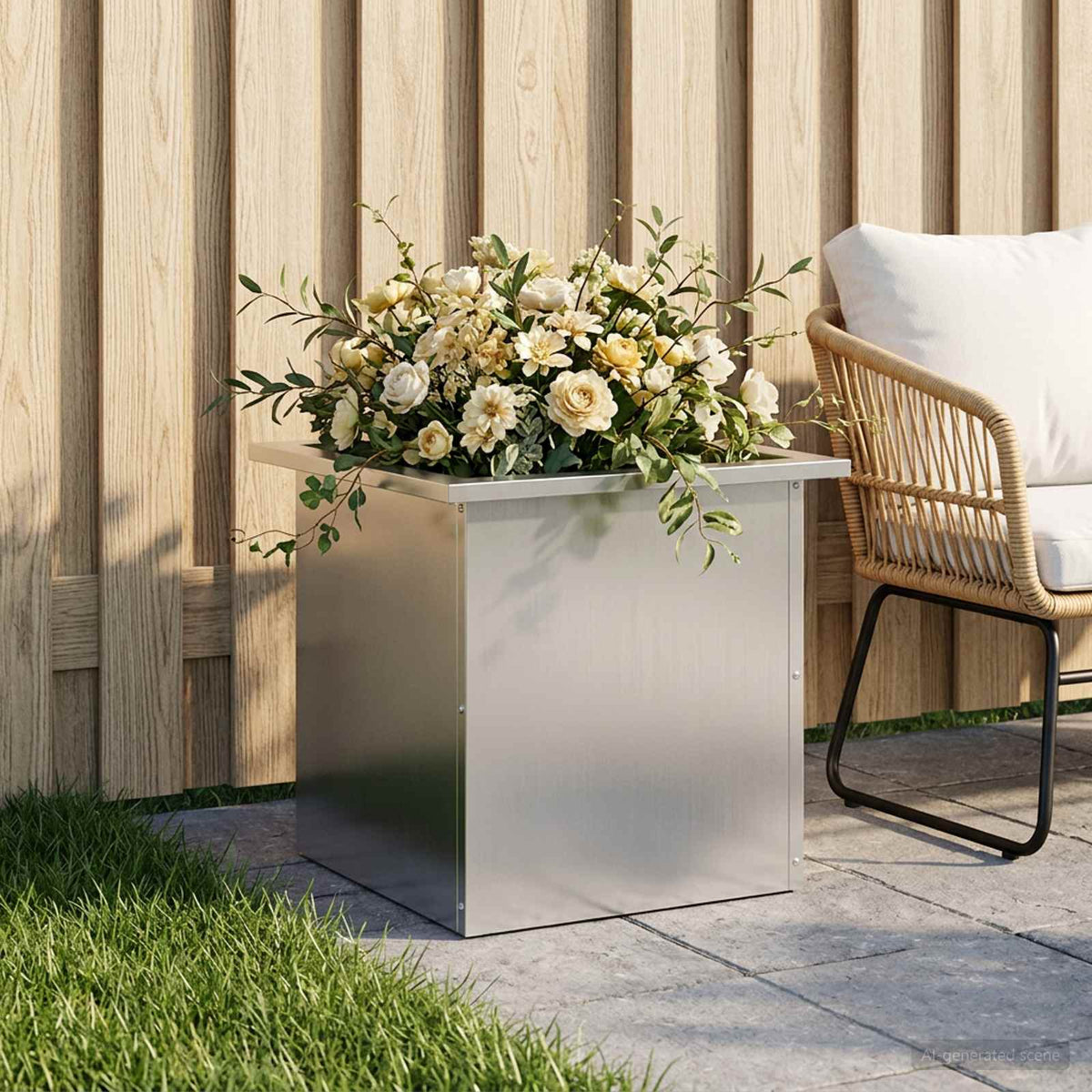 Plantenbak met led zilver 40 x 40 x 40 cm Gegalvaniseerd staal