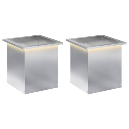 Plantenbak met led 2 st zilver 40 x 40 x 40 cm