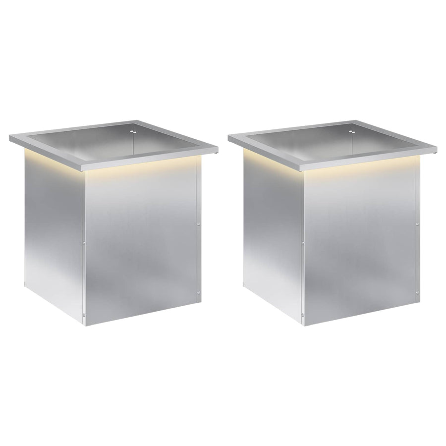 Plantenbak met led 2 st zilver 40 x 40 x 40 cm
