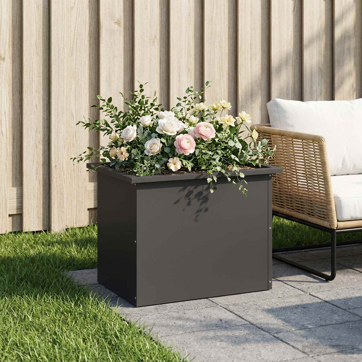 Plantenbak met led Zwart 40 x 60 x 40 cm Staal