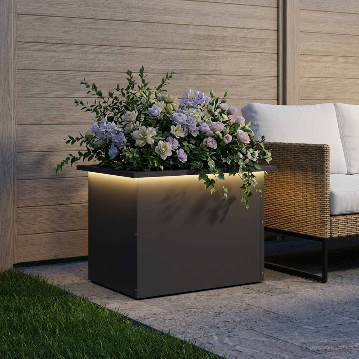 Plantenbak met led Zwart 40 x 60 x 40 cm Staal