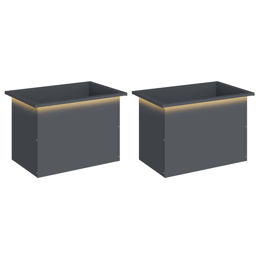 Plantenbak met led 2 st Antraciet 40 x 60 x 40 cm Staal