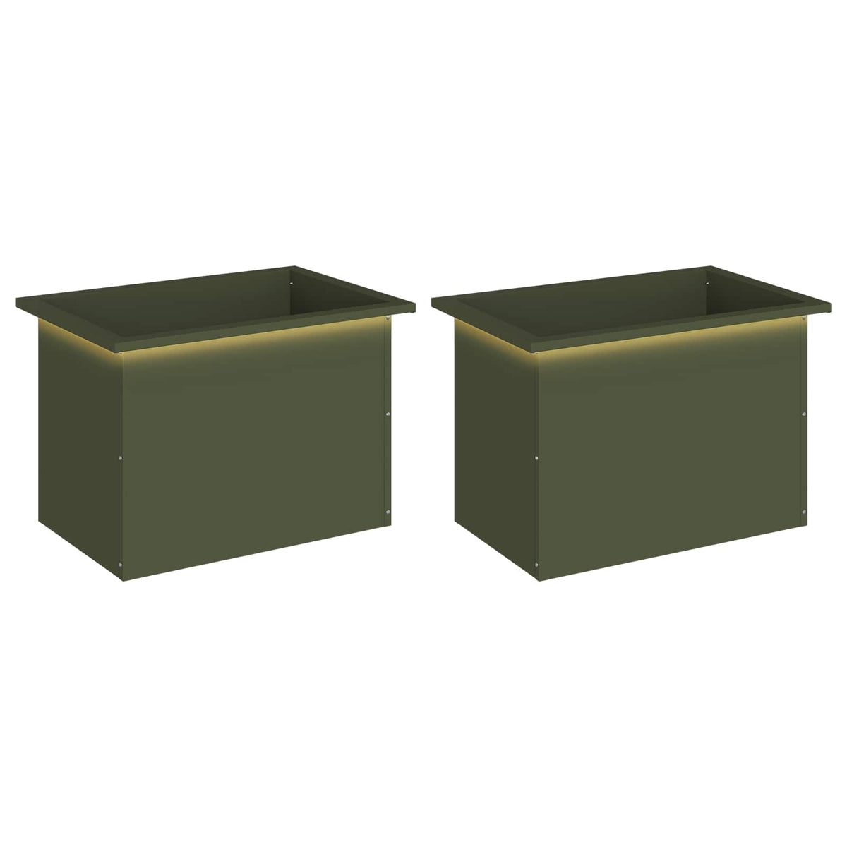 Plantenbak met led 2 st Olijfgroen 40 x 60 x 40 cm Staal