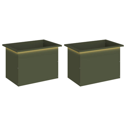Plantenbak met led 2 st Olijfgroen 40 x 60 x 40 cm Staal