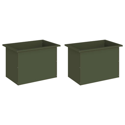 Plantenbak met led 2 st Olijfgroen 40 x 60 x 40 cm Staal