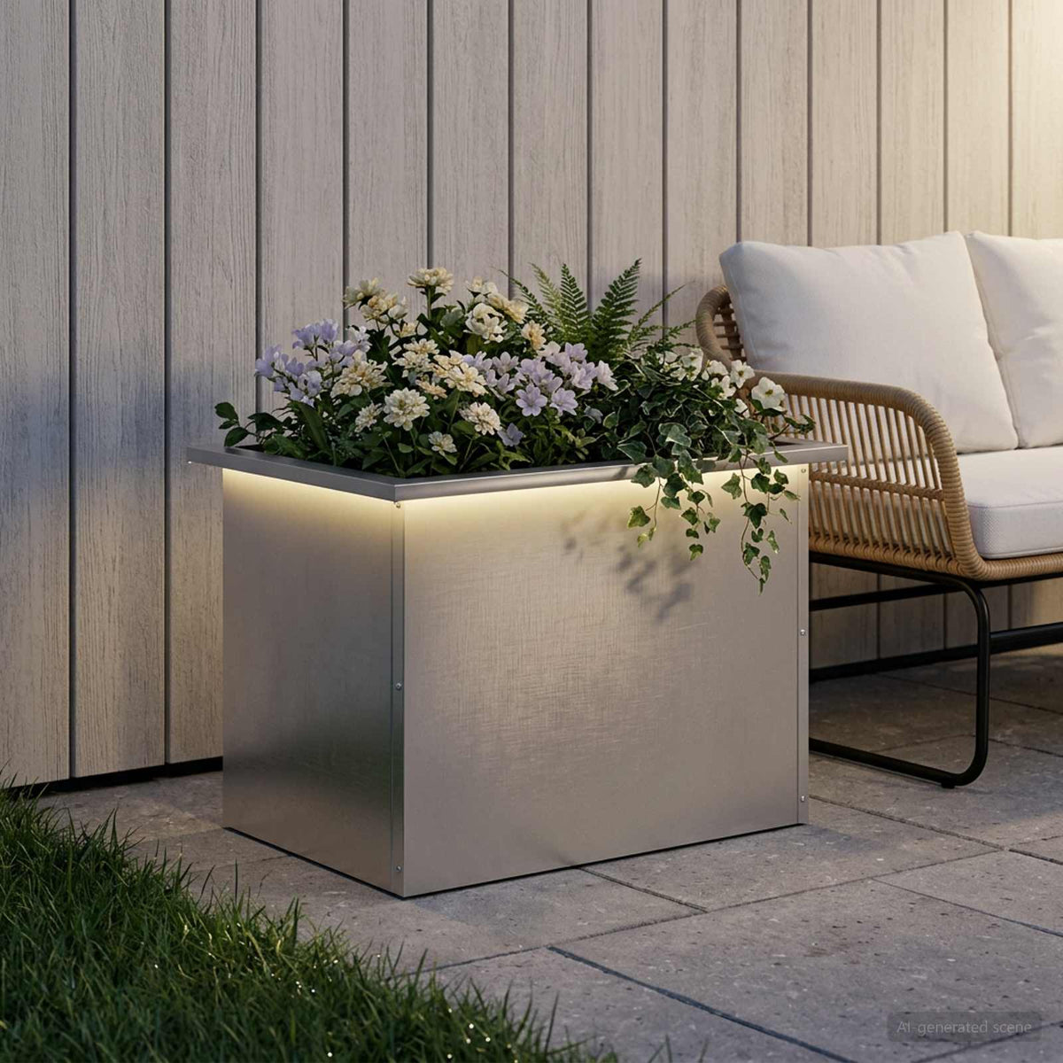 Plantenbak met led zilver 40 x 60 x 40 cm Roestvrij staal