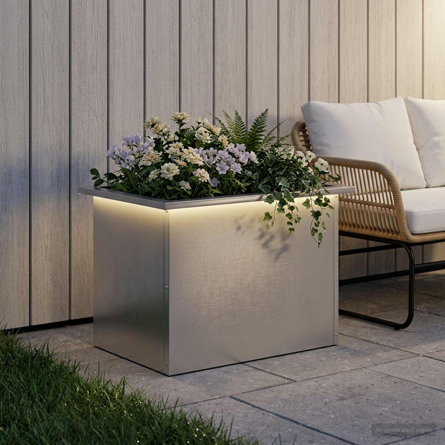 Plantenbak met led zilver 40 x 60 x 40 cm Roestvrij staal