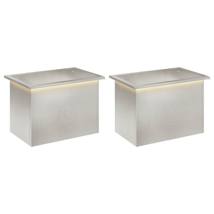 Plantenbak met led 2 st zilver 40 x 60 x 40 cm Roestvrij staal