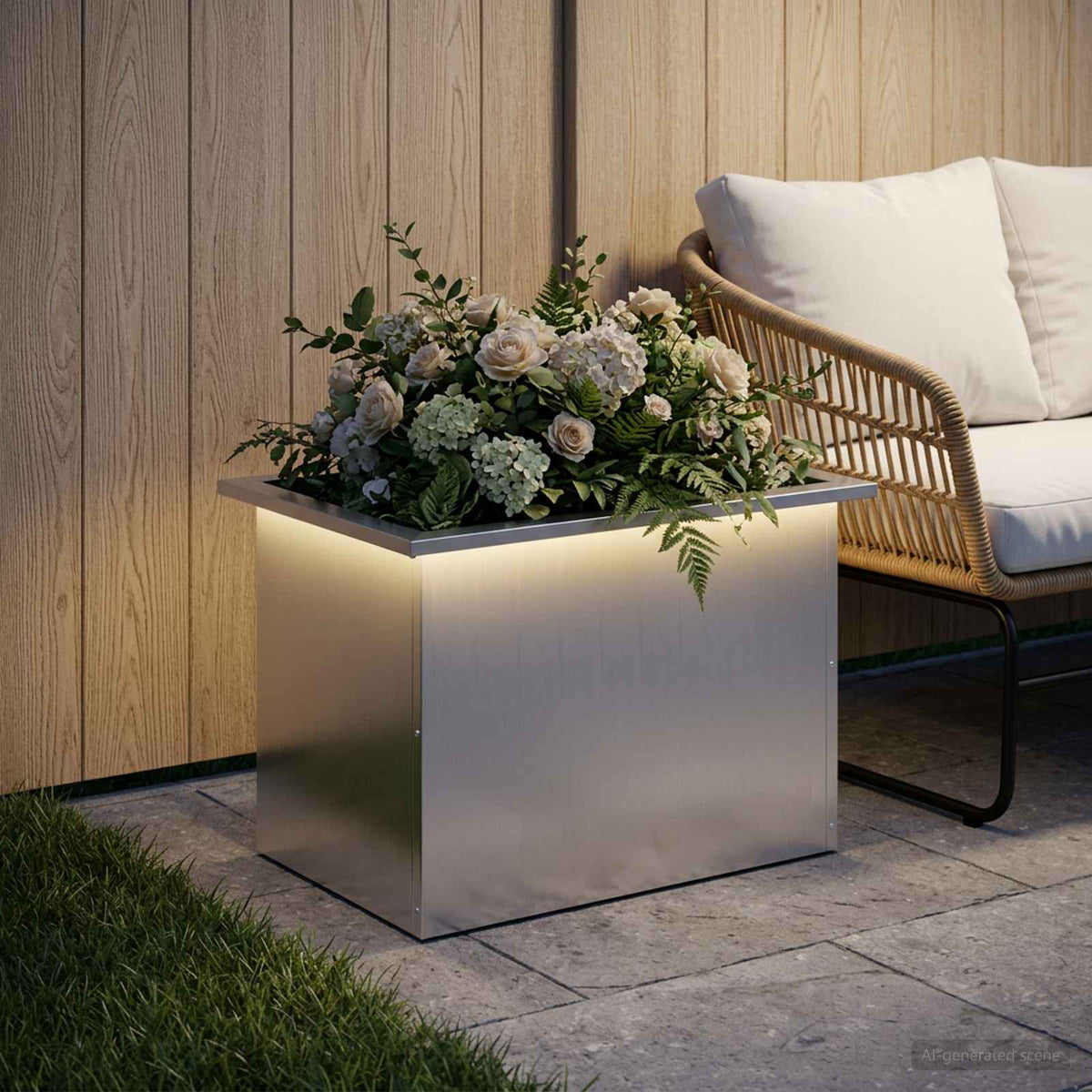 Plantenbak met led zilver 40 x 60 x 40 cm Gegalvaniseerd staal