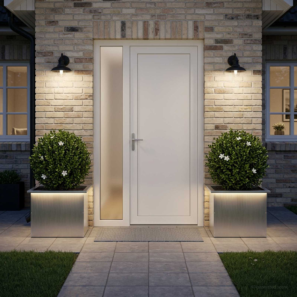 Plantenbak met led 2 st zilver 40 x 60 x 40 cm