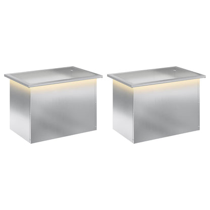 Plantenbak met led 2 st zilver 40 x 60 x 40 cm