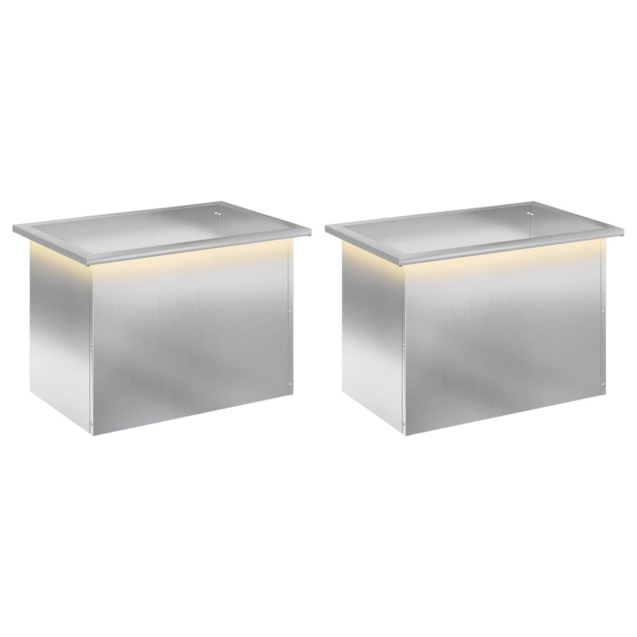 Plantenbak met led 2 st zilver 40 x 60 x 40 cm