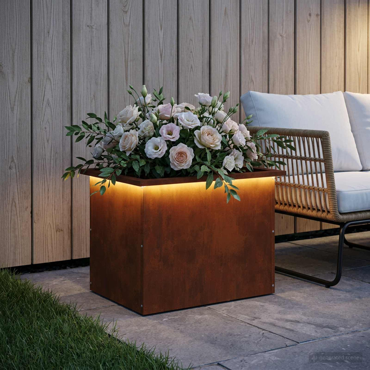 Plantenbak met led Roestkleurig 40 x 60 x 40 cm weervast staal
