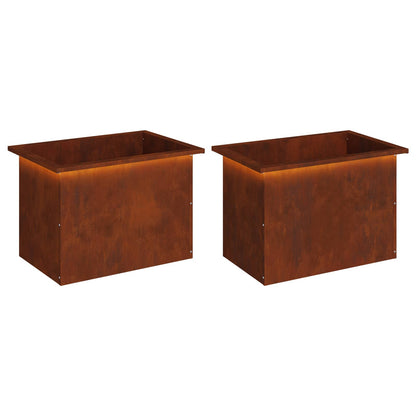 Plantenbak met led 2 st Roestkleurig 40 x 60 x 40 cm