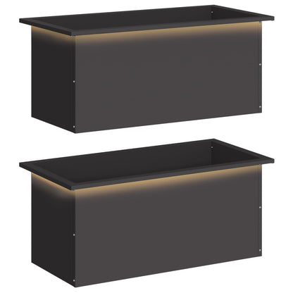 Plantenbak met led 2 st Zwart 40 x 80 x 40 cm Staal