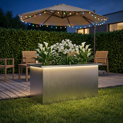 Plantenbak met led zilver 40 x 80 x 40 cm Roestvrij staal