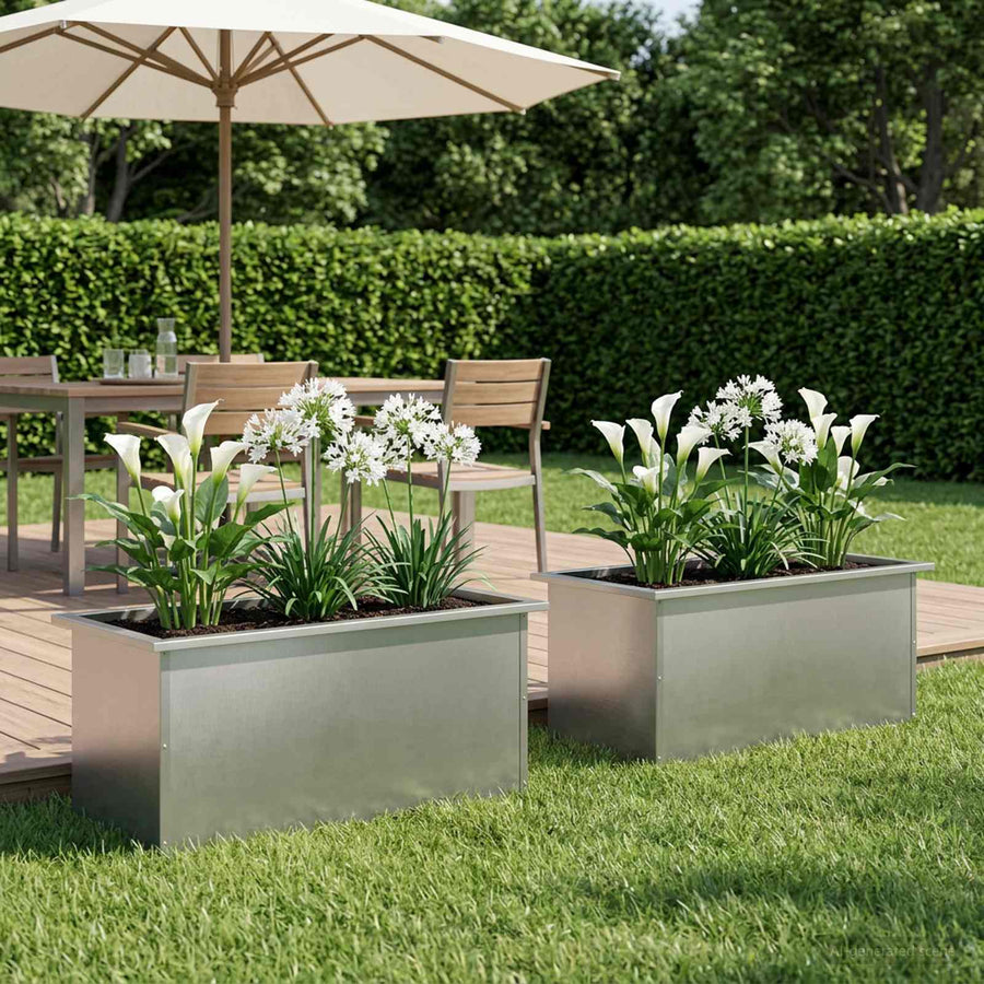 Plantenbak met led 2 st zilver 40 x 80 x 40 cm Roestvrij staal