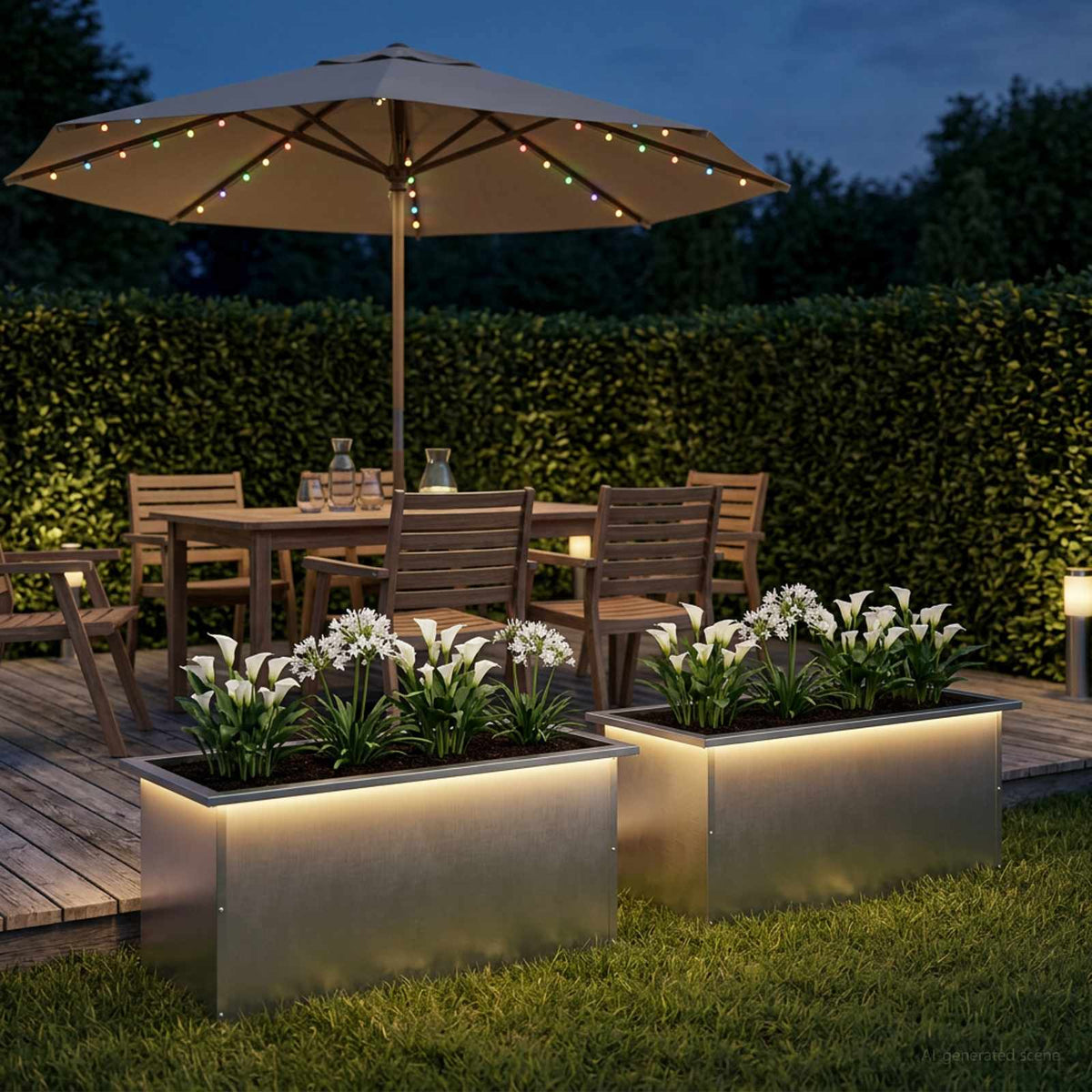 Plantenbak met led 2 st zilver 40 x 80 x 40 cm Roestvrij staal