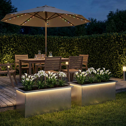 Plantenbak met led 2 st zilver 40 x 80 x 40 cm Roestvrij staal
