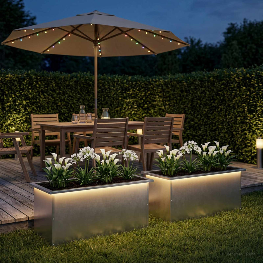 Plantenbak met led 2 st zilver 40 x 80 x 40 cm Roestvrij staal