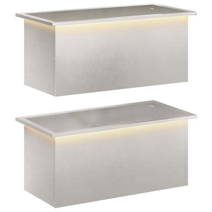 Plantenbak met led 2 st zilver 40 x 80 x 40 cm Roestvrij staal