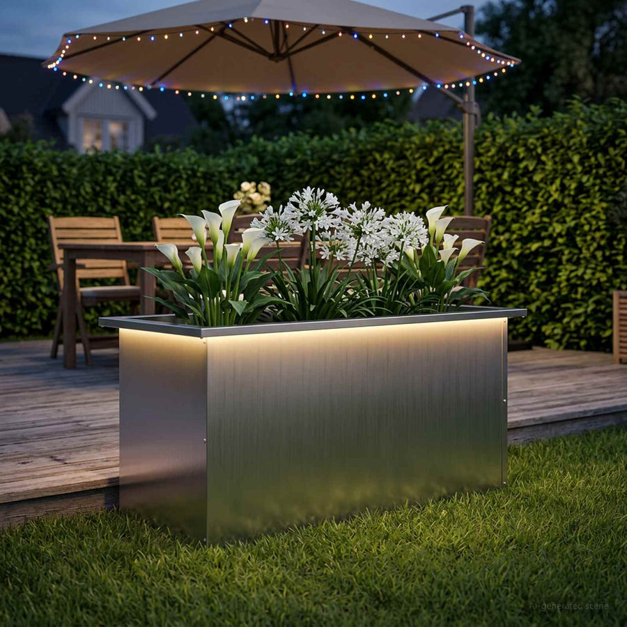 Plantenbak met led zilver 40 x 80 x 40 cm Gegalvaniseerd staal