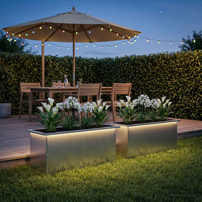 Plantenbak met led 2 st zilver 40 x 80 x 40 cm