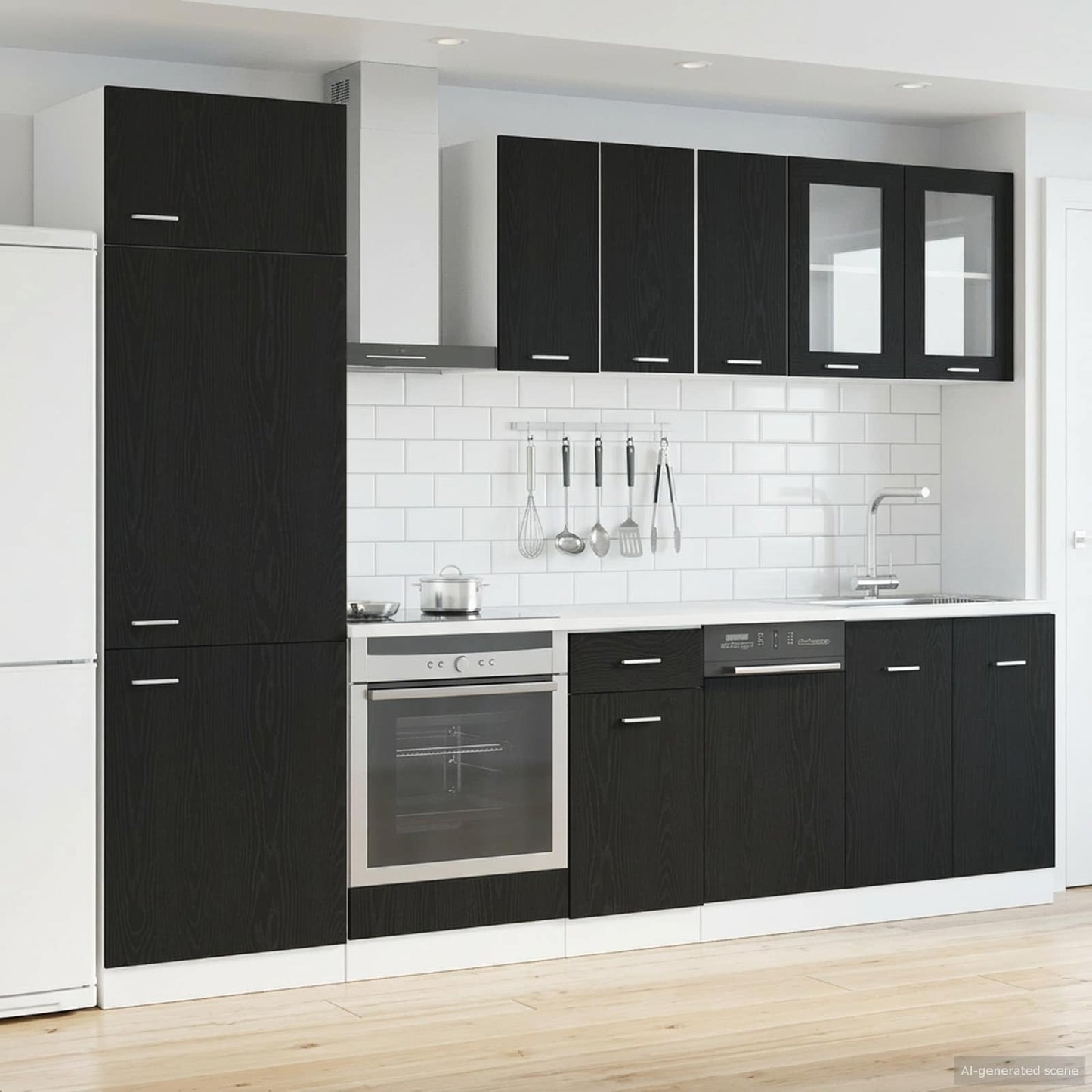 Keuken Eenheid Lyon 8 pcs Zwart eiken Bewerkt hout