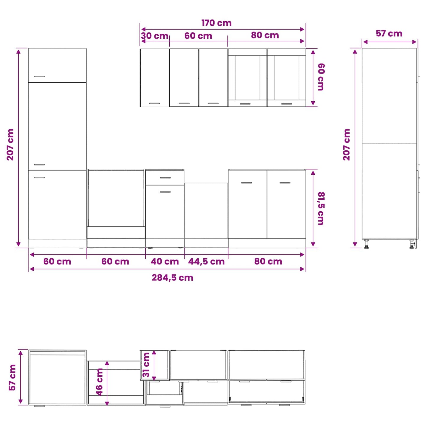Keuken Eenheid Lyon 8 pcs Zwart eiken Bewerkt hout