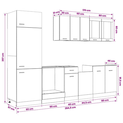 Keuken Eenheid Lyon 8 pcs Zwart eiken Bewerkt hout