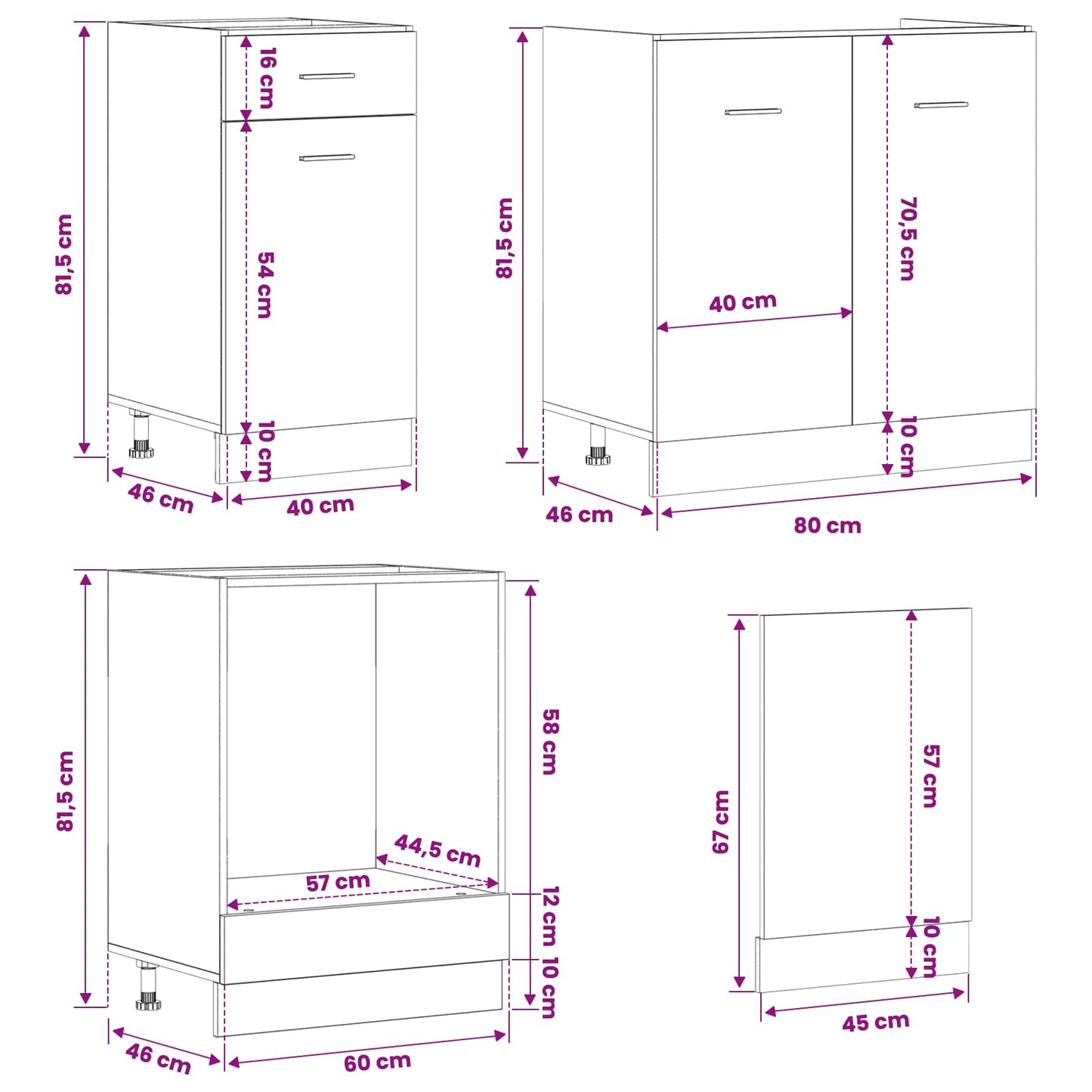 Keuken Eenheid Lyon 8 pcs Zwart eiken Bewerkt hout